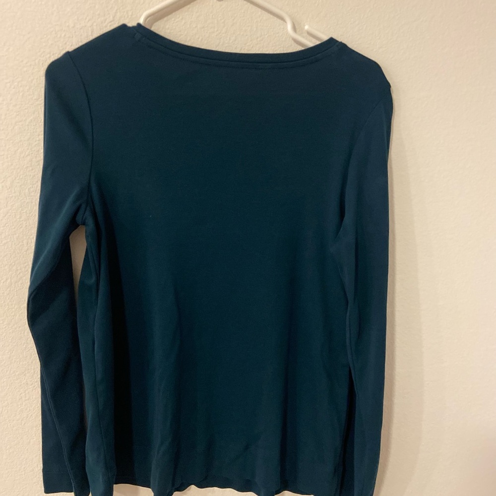 J. Jill Deep Teal Long Sleeve cotton top. Capsule wardrobe everyday wear - Picture 3 of 3